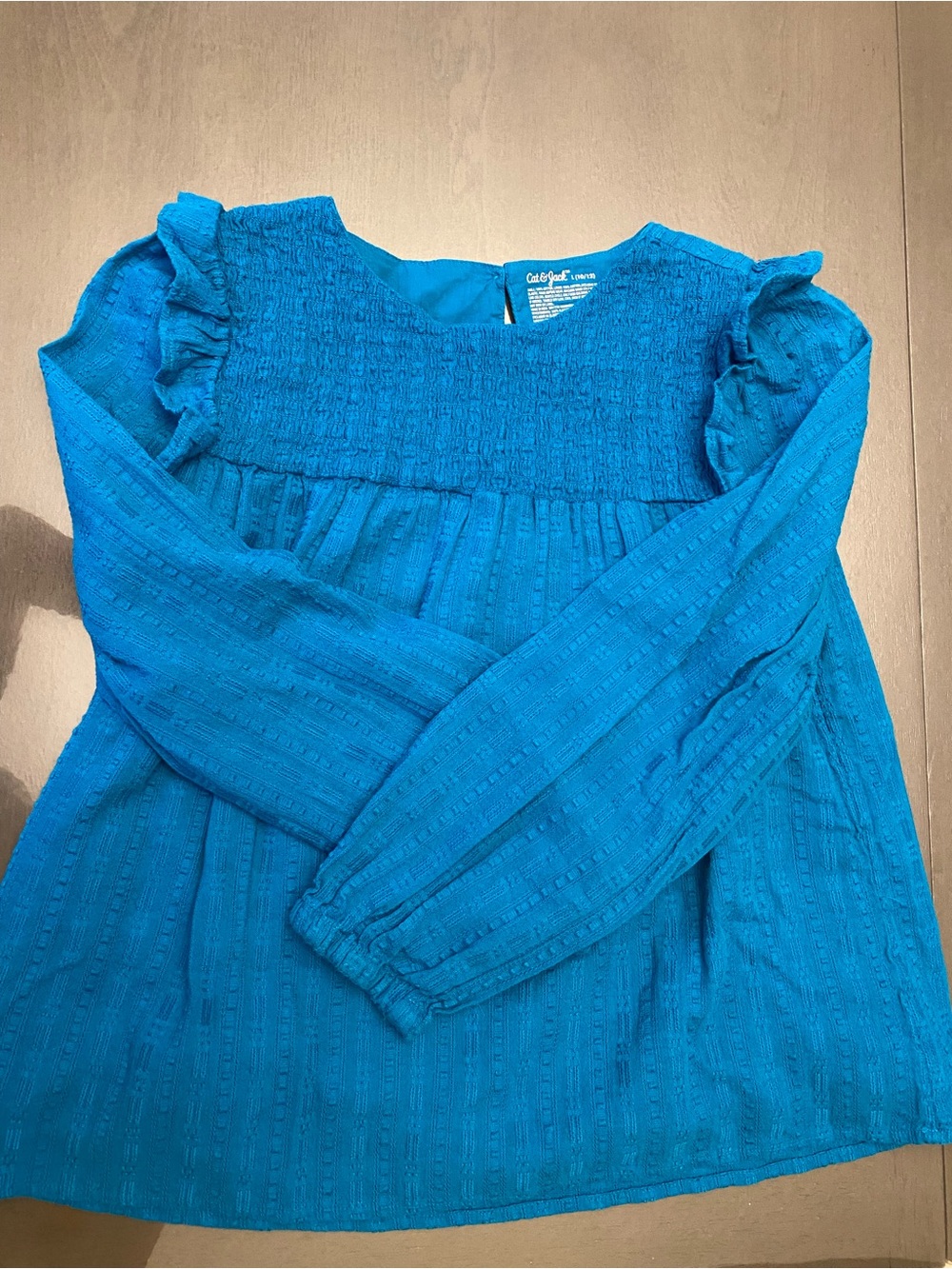 Cat & Jack Teal Blue Long-Sleeve Smocked Girls Shirl